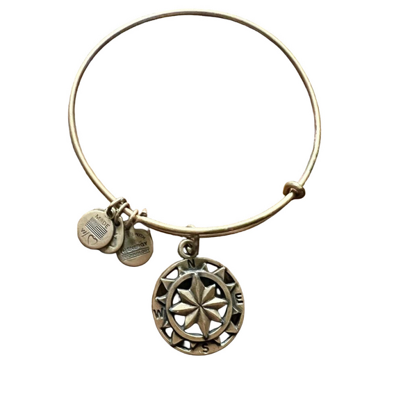 Alex and Ani Gold Tone Compass Adjustable Positive Energy Antique Gold Bracelet - Picture 1 of 5